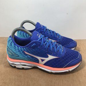 Mizuno Wave Rider 19 Women Size 7.5 Running Walking Shoe Blue Red Silver